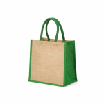 Borsa della spesa in juta laminata con manici in cotone 16L color verde seconda vista