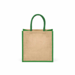 Borsa della spesa in juta laminata con manici in cotone 16L color verde vista posteriore