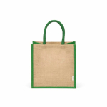 Borsa della spesa in juta laminata con manici in cotone 16L color verde vista frontale
