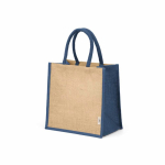 Borsa della spesa in juta laminata con manici in cotone 16L color blu mare