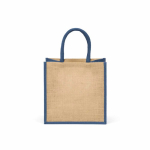 Borsa della spesa in juta laminata con manici in cotone 16L color blu mare vista posteriore