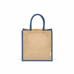 Borsa della spesa in juta laminata con manici in cotone 16L color blu mare vista frontale