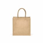 Borsa della spesa in juta laminata con manici in cotone 16L color naturale vista posteriore
