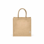 Borsa della spesa in juta laminata con manici in cotone 16L color naturale vista frontale