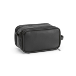 Necessaire sospeso in pelle sintetica riciclata con gancio e tre scomparti color nero seconda vista