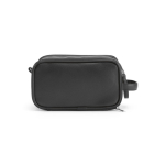 Necessaire sospeso in pelle sintetica riciclata con gancio e tre scomparti color nero vista frontale