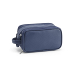 Necessaire sospeso in pelle sintetica riciclata con gancio e tre scomparti color blu mare
