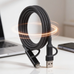 Cavo di ricarica magnetico con 3 tipi di connessione e potenza di 60W color nero