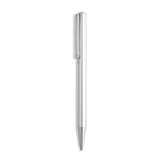 Penna in metallo con finitura lucida e clip, inchiostro blu color argento