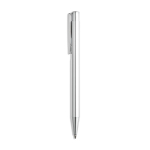 Penna in metallo con finitura lucida e clip, inchiostro blu color argento