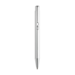 Penna in metallo con finitura lucida e clip, inchiostro blu color argento