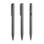 Penna in metallo con finitura lucida e clip, inchiostro blu color grigio scuro