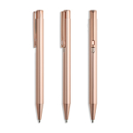 Penna in metallo con finitura lucida e clip, inchiostro blu color oro rosa