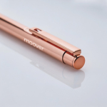 Penna in metallo con finitura lucida e clip, inchiostro blu color oro rosa