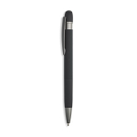 Penna a sfera in alluminio gommato con dettagli in rilievo, inchiostro blu color nero