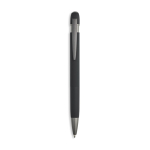 Penna a sfera in alluminio gommato con dettagli in rilievo, inchiostro blu color nero