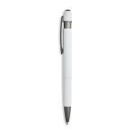 Penna a sfera in alluminio gommato con dettagli in rilievo, inchiostro blu color bianco