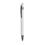 Penna a sfera in alluminio gommato con dettagli in rilievo, inchiostro blu color bianco