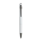 Penna a sfera in alluminio gommato con dettagli in rilievo, inchiostro blu color bianco