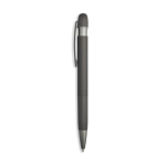 Penna a sfera in alluminio gommato con dettagli in rilievo, inchiostro blu color grigio scuro