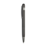 Penna a sfera in alluminio gommato con dettagli in rilievo, inchiostro blu color grigio scuro