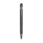 Penna a sfera in alluminio gommato con dettagli in rilievo, inchiostro blu color grigio scuro