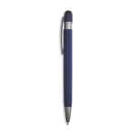 Penna a sfera in alluminio gommato con dettagli in rilievo, inchiostro blu color blu mare