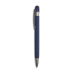 Penna a sfera in alluminio gommato con dettagli in rilievo, inchiostro blu color blu mare