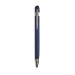 Penna a sfera in alluminio gommato con dettagli in rilievo, inchiostro blu color blu mare