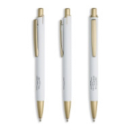 Penna in alluminio con dettagli dorati opachi, intaglio e inchiostro blu color bianco