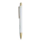 Penna in alluminio con dettagli dorati opachi, intaglio e inchiostro blu color bianco