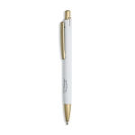Penna in alluminio con dettagli dorati opachi, intaglio e inchiostro blu color bianco