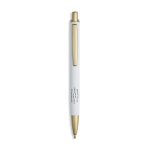 Penna in alluminio con dettagli dorati opachi, intaglio e inchiostro blu color bianco