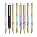 Penna in alluminio con dettagli dorati opachi, intaglio e inchiostro blu color bianco