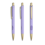 Penna in alluminio con dettagli dorati opachi, intaglio e inchiostro blu color viola
