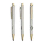 Penna in alluminio con dettagli dorati opachi, intaglio e inchiostro blu color grigio chiaro
