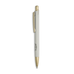 Penna in alluminio con dettagli dorati opachi, intaglio e inchiostro blu color grigio chiaro