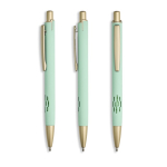 Penna in alluminio con dettagli dorati opachi, intaglio e inchiostro blu color verde menta