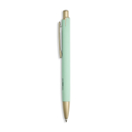 Penna in alluminio con dettagli dorati opachi, intaglio e inchiostro blu color verde menta