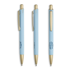 Penna in alluminio con dettagli dorati opachi, intaglio e inchiostro blu color azzurro