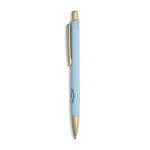 Penna in alluminio con dettagli dorati opachi, intaglio e inchiostro blu color azzurro
