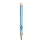 Penna in alluminio con dettagli dorati opachi, intaglio e inchiostro blu color azzurro
