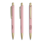Penna in alluminio con dettagli dorati opachi, intaglio e inchiostro blu color rosa chiaro