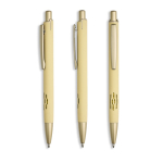 Penna in alluminio con dettagli dorati opachi, intaglio e inchiostro blu color giallo chiaro