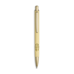Penna in alluminio con dettagli dorati opachi, intaglio e inchiostro blu color giallo chiaro