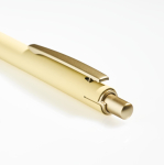 Penna in alluminio con dettagli dorati opachi, intaglio e inchiostro blu color giallo chiaro
