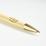 Penna in alluminio con dettagli dorati opachi, intaglio e inchiostro blu color giallo chiaro