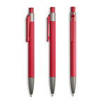 Penna a sfera in alluminio gommato con clip in plastica e inchiostro blu color rosso