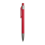 Penna a sfera in alluminio gommato con clip in plastica e inchiostro blu color rosso