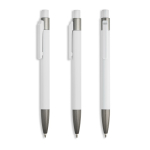 Penna a sfera in alluminio gommato con clip in plastica e inchiostro blu color bianco